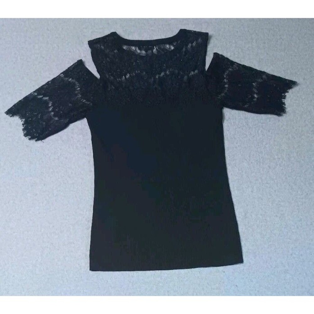 International Concepts Cold Shoulder Lace Blouse S Black Whimsigoth Dark Fairy - Picture 12 of 12
